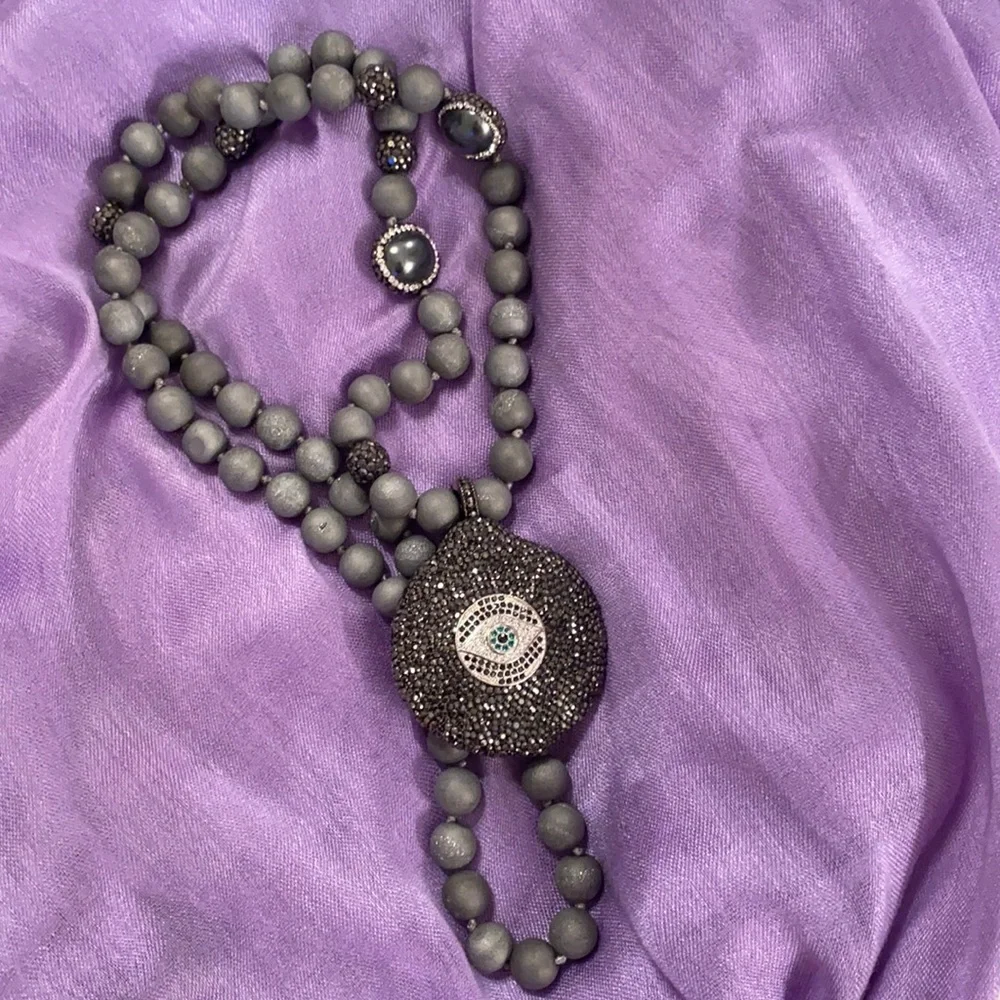 Evil Eye Crystal,Pearl, and StoneBeaded Necklace - Picture 2 of 11
